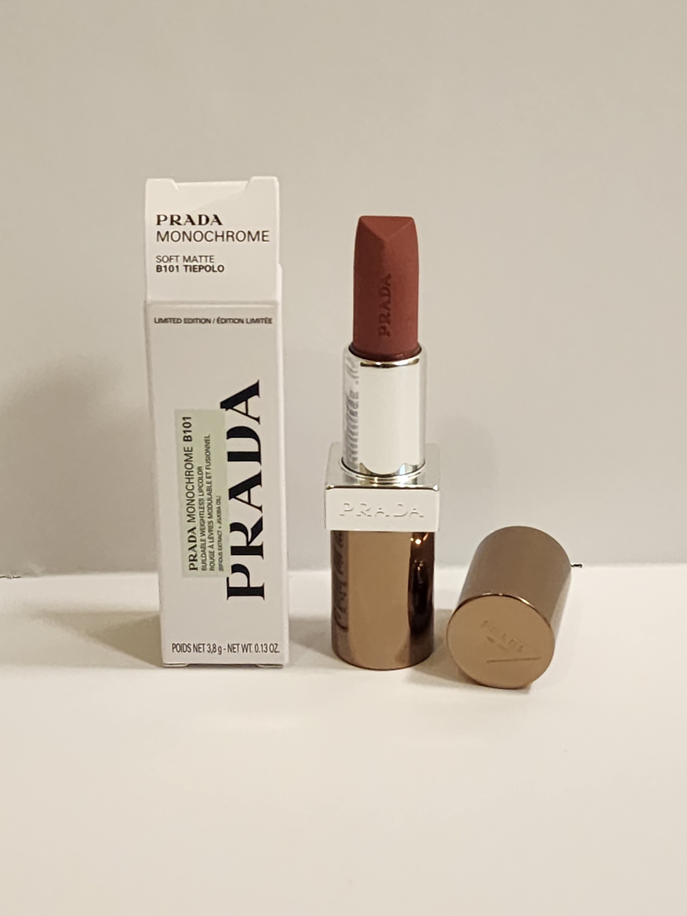 Prada Monochrome Soft Matte Lipstick B101 Tiepolo - Nude Brown